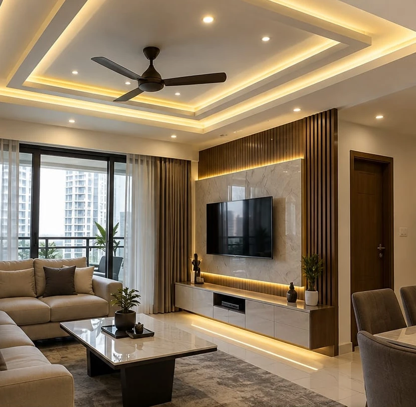False Ceiling & Lighting by Wood Crops interior designers in Chennai