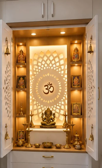 Pooja Units by Wood Crops interior designers in Chennai